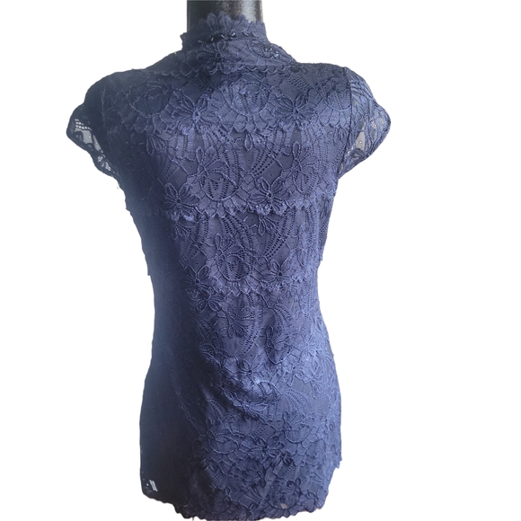 Le Chateau Navy Blue Lace And Bead Detailed Mini Dress M - Picture 6 of 7